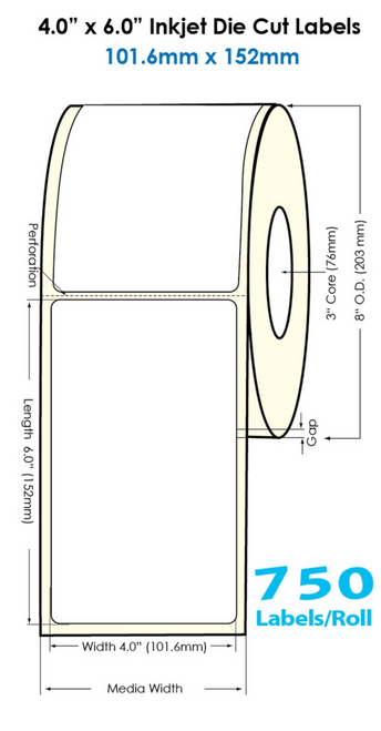 Inkjet 4"x6" GHS BS5609 Chemical Labels | 750 /Roll | For Pigment Inks only 3"Core/8" OD
