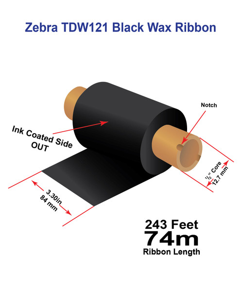 Zebra Eltron 2844 3.30" x 243 feet TDW121 Wax-Resin Enhanced Ribbon with Ink OUT | 12/Ctn