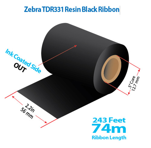 Zebra/Godex 3.3" x 243 feet TDM238 Wax/Resin Premium Ribbon with Ink OUT | 12/Ctn