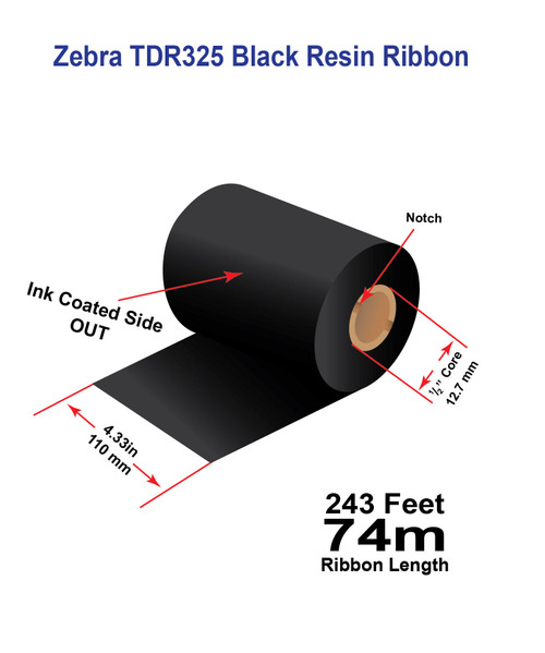 Zebra Eltron 2844 4.33" x 243 feet TDR325 Resin Ribbon with Ink OUT | 12/Ctn