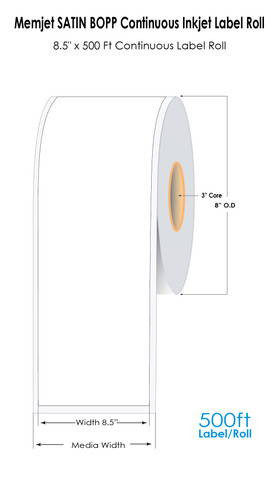 Memjet 8.5\" x 500ft SATIN BOPP Continuous Inkjet Label Roll Image 1