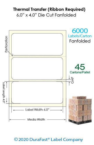 Direct Thermal 6\" x 4\" Matte Paper Labels 6,000 Fanfolded/Carton (Pallet Sale) Image 1