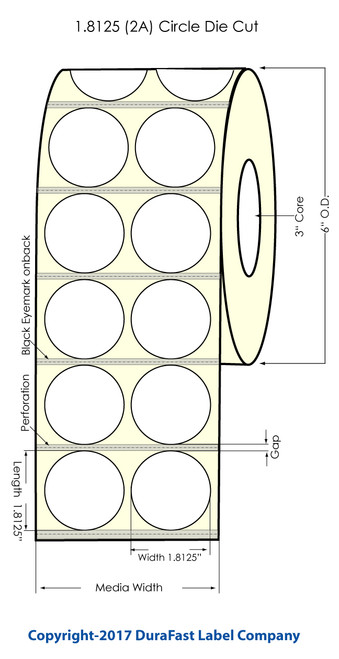 L801 1" Circle 2UP/2Down High Gloss Paper Labels 4,000/Roll - Matrix ON Image 1