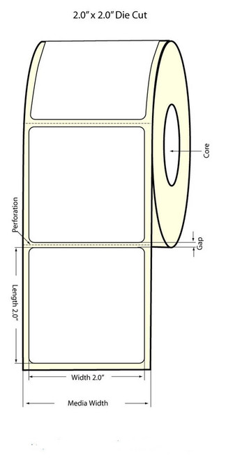 C6500 2\" x 2\" Removable Glossy BOPP Inkjet Label 520/Roll 6\" OD