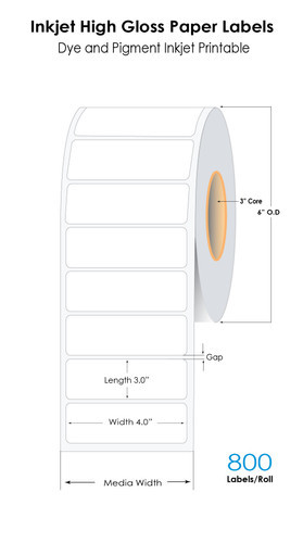 C6500 4\" x 3\" NP High Gloss Paper Labels 800/Roll
