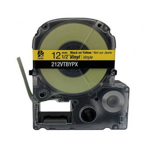 Epson/K-SUN 212VTBYPX BLK ON YLW PX Label Tape 1/2\"/12MM Vinyl Tape Image 1