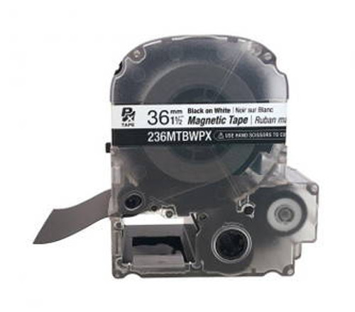 Epson/K-SUN 236MTBWPX-4.9 BLK ON WHT PX Label Tape 1-1/2\"/36MM Magnet Tape Image 1