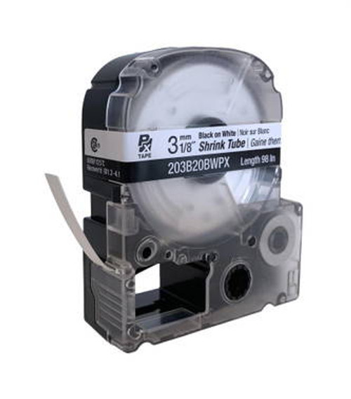 Epson/K-SUN 203B20BWPX BLK ON WHT PX Label Tape 1/8\"/3MM Shrink Tube Tape Image 1