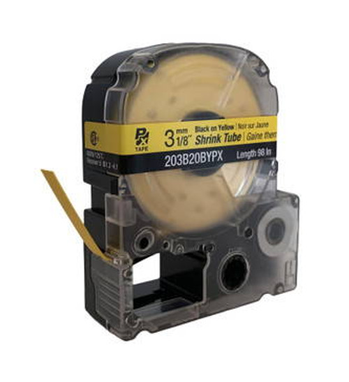 Epson/K-SUN 203B20BYPX BLK ON YLW PX Label Tape 1/8\"/3MM Shrink Tube Tape Image 1