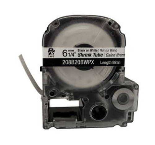 Epson/K-SUN 208B20BWPX BLK ON WHT PX Label Tape 1/4\"/8MM Shrink Tube Tape Image 1