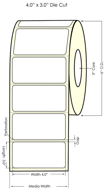 LX2000 4”x3” (1 UP) Clear Polypropylene die cut labels 800/Roll 3"Core/6"OD