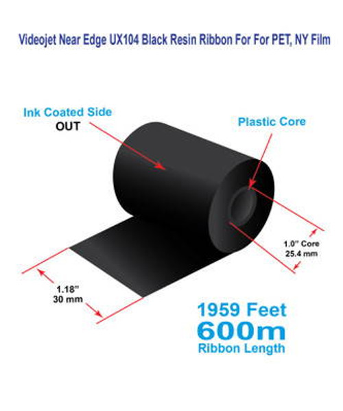 Videojet 1.18\" x 1969 Feet UX104 Near Edge Resin Ribbon For For PET, NY Films | 24 Rolls Image 1