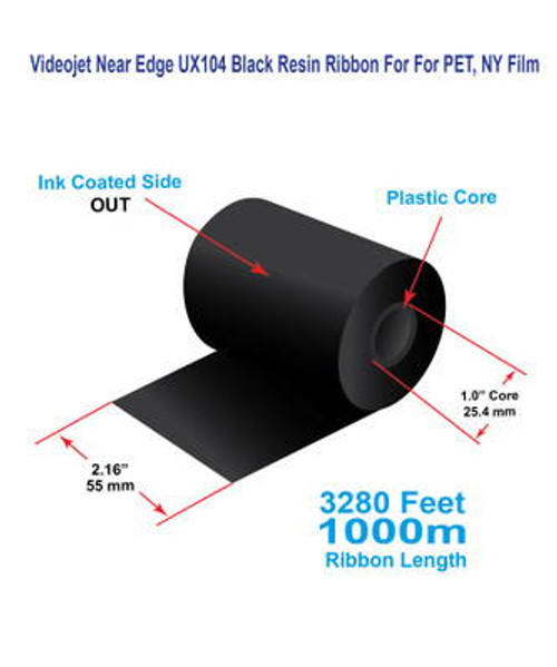 Videojet 2.16\" x 3280 Feet UX104 Near Edge Resin Ribbon For For PET, NY Films | 24 Rolls Image 1