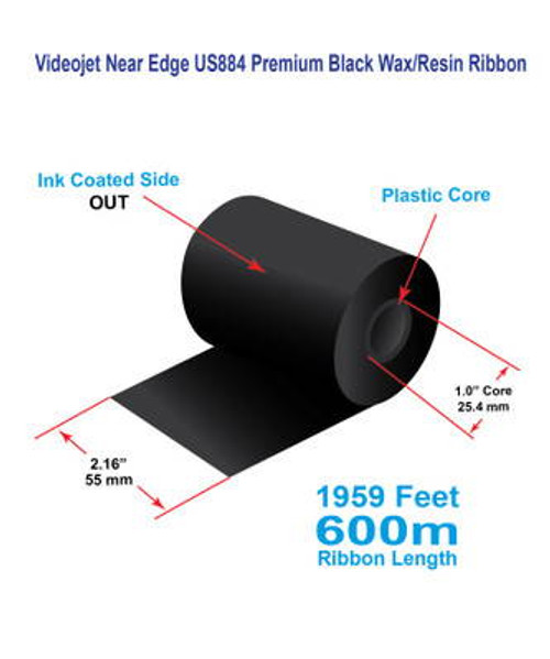 Videojet 2.16\" x 1969 Feet US884 Near Edge Premium Wax/Resin Ribbon | 24 Rolls Image 1 Videojet 2.16\" x 1969 Feet US884 Near Edge Premium Wax/Resin Ribbon | 24 Rolls Image 1
