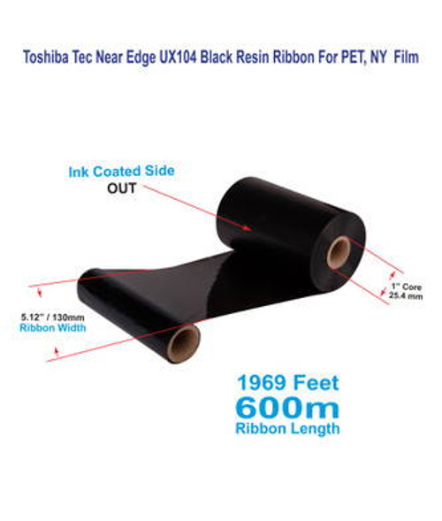 Toshiba Tec 5.12\" x 1969 Feet UX104 Near Edge Resin Ribbon For PET, NY  Films | 12 Rolls Image 1