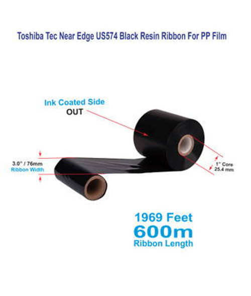 Toshiba Tec 3.00\" x 1969 Feet US574 Near Edge Resin Ribbon For PP Films | 24 Rolls Image 1