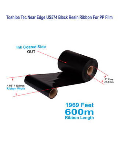 Toshiba Tec 4.02\" x 1969 Feet US574 Near Edge Resin Ribbon For PP Films | 12 Rolls Image 1