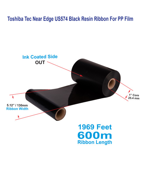 Toshiba Tec 5.12" x 1969 Feet US574 Near Edge Resin Ribbon For PP Films | 12 Rolls Image 1