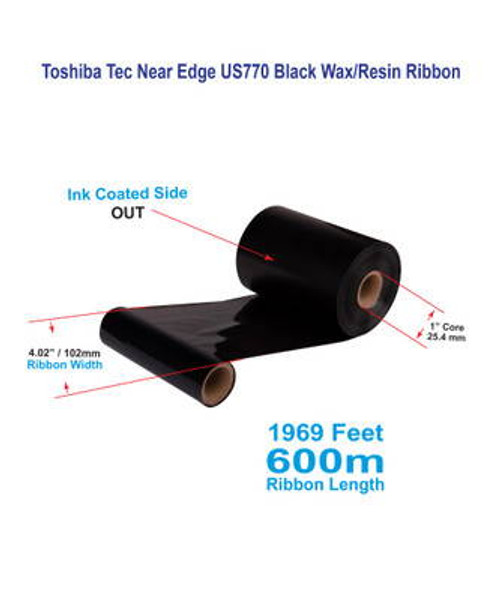 Toshiba Tec 4.02\" x 1969 Feet US770 Near Edge Wax/Resin Ribbon | 12 Rolls Image 1