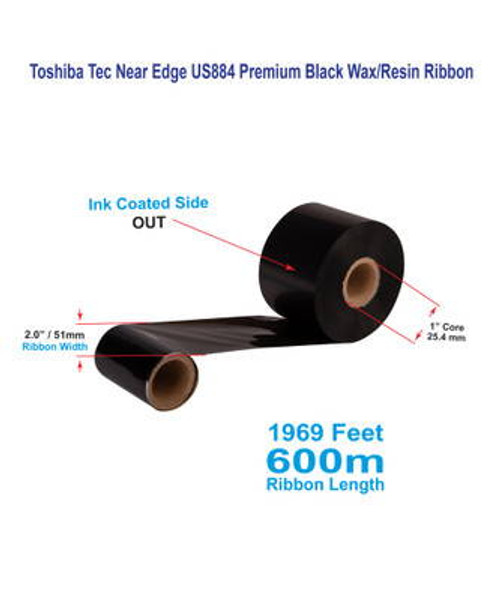 Toshiba Tec 2.00\" x 1969 Feet US884 Near Edge Premium Wax/Resin Ribbon | 24 Rolls Image 1