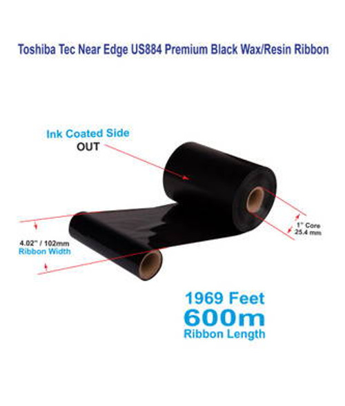 Toshiba Tec 4.02\" x 1969 Feet US884 Near Edge Premium Wax/Resin Ribbon | 12 Rolls Image 1