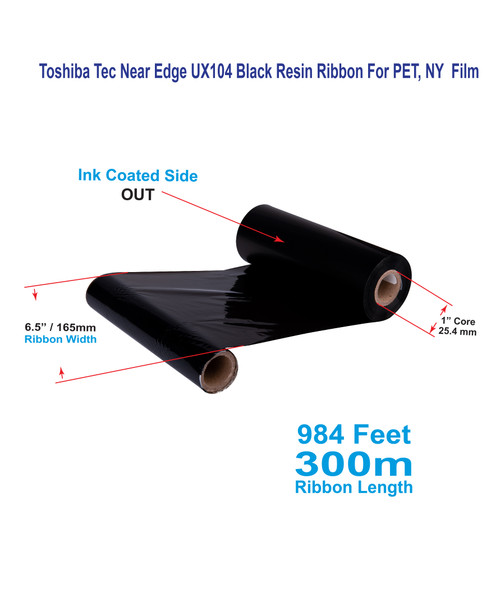 Toshiba Tec 6.50" x 984 Feet UX104 Near Edge Resin Ribbon For PET, NY  Films | 12 Rolls