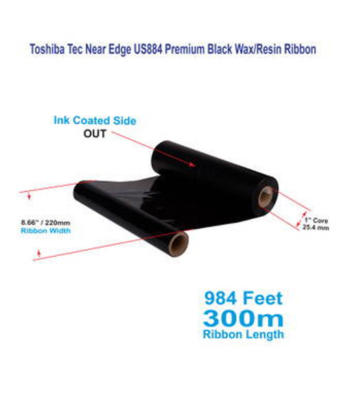 Toshiba Tec 8.66\" x 984 Feet US884 Near Edge Premium Wax/Resin Ribbon | 12 Rolls Image 1