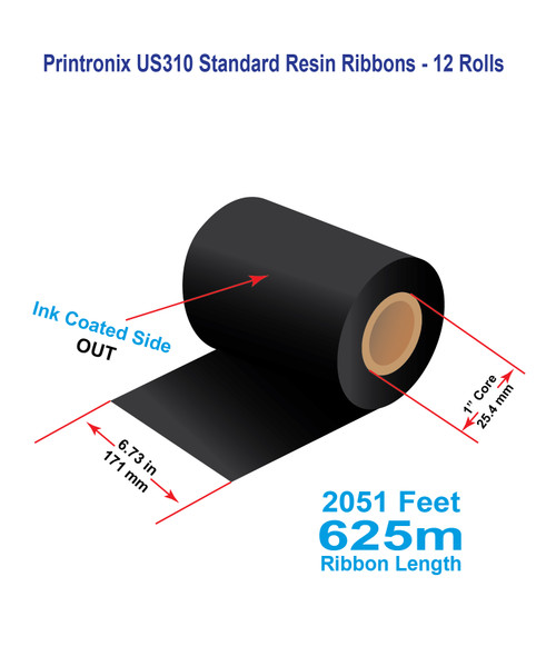 Printronix 6.73" x 2051 ft US310 Black Resin Ribbon - 12 Rolls Image 1