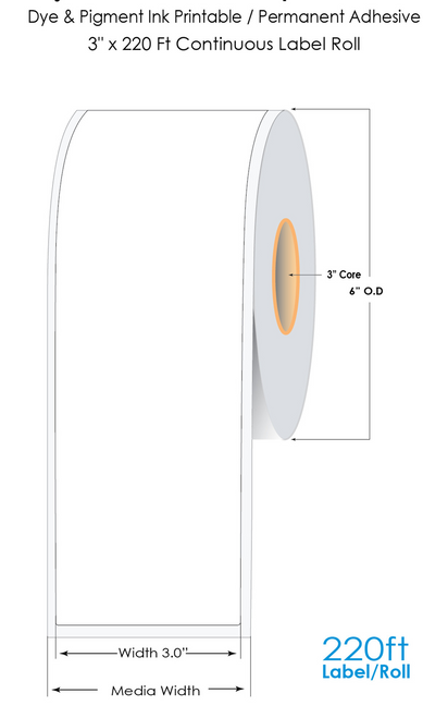 C6500 3" x 220Ft Continuous High Gloss Label Roll