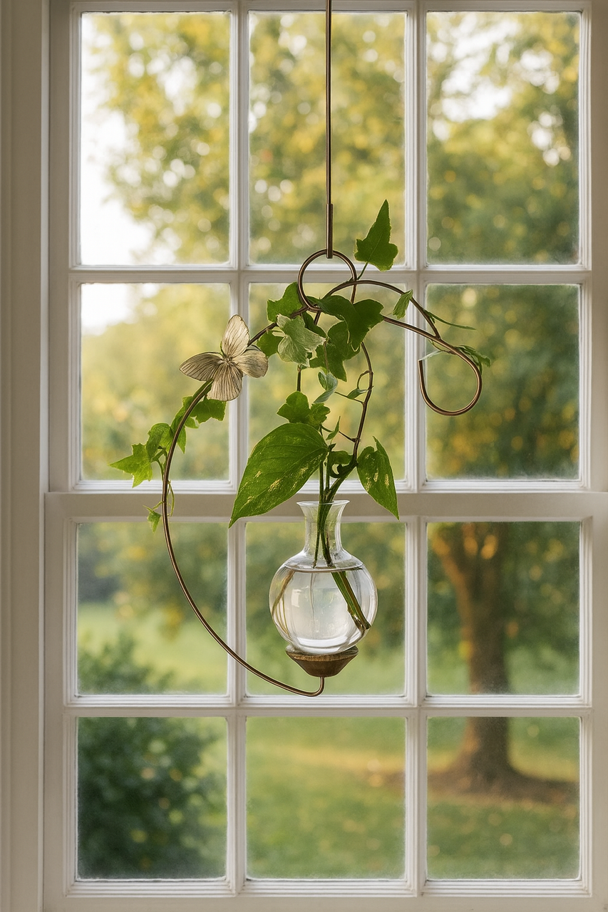 Crescent Hanging Rooting Vase | Handcrafted Propagation Display with Brass  Butterfly Accent