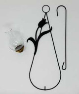Tulip hanging rooting vase with black powder coat finish and handblown glass vase. showing vase, hook and hanger