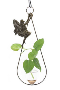 Fairy hanging rooting vase with gold vein finish and handblown glass vase with pothos plant in water