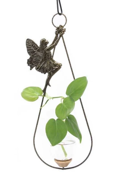 Fairy hanging vase with gold vein finish and pothos cutting