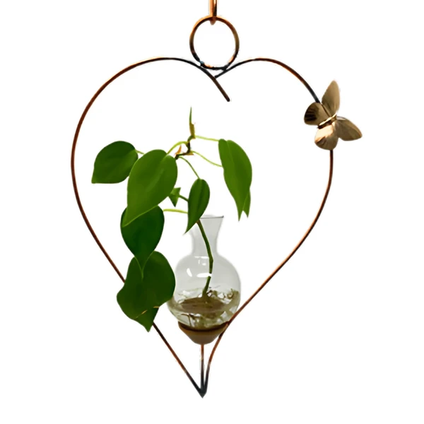 Freeform heart hanging plant vase with trailing greenery
