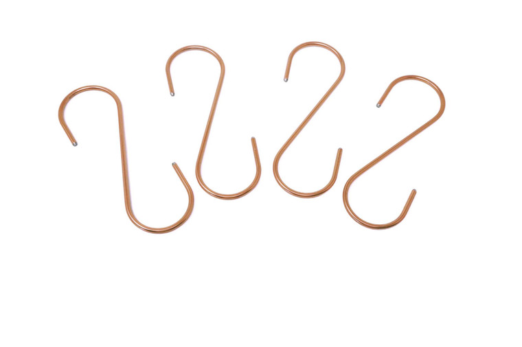 Set of four copper-coated S hooks for hanging plants and decorative displays