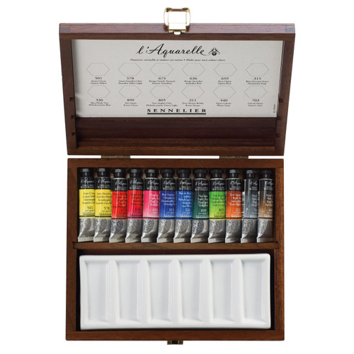 Sennelier WOODEN BOX SET 12 x 10ml + extras