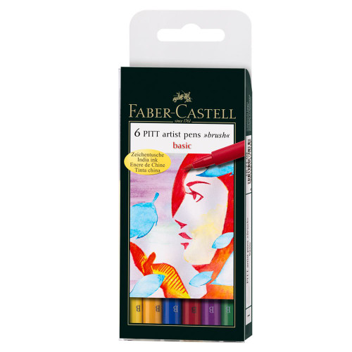 PITT Artist Pen Brush Wallet of 6 Basic Colours