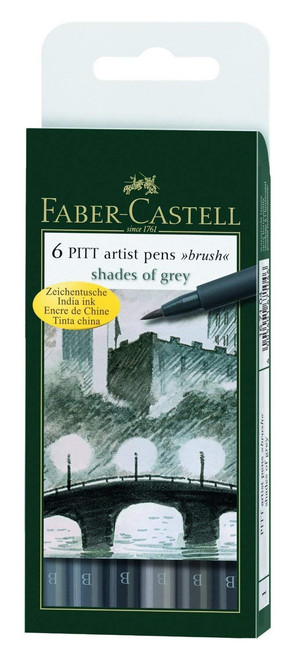 PITT Artist Pen Brush Wallet of 6 Shades of Grey