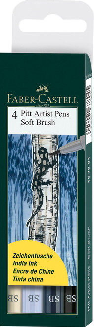 PITT Artist Pen Soft Brush Wallet of 4 Shades of Grey