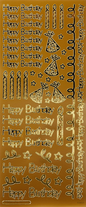 Outline Stickers - Happy Birthday - Gold