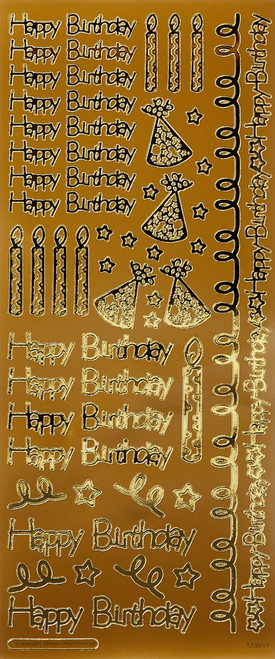 Outline Stickers - Happy Birthday - Gold