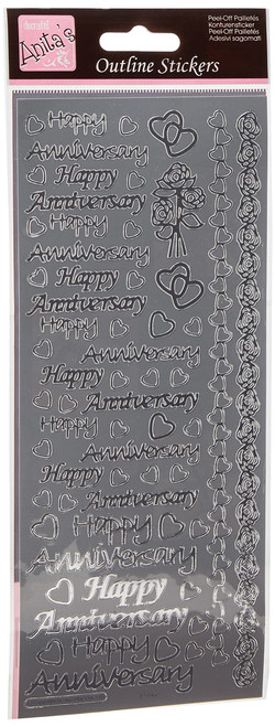 Outline Stickers - Happy Anniversary - Silver