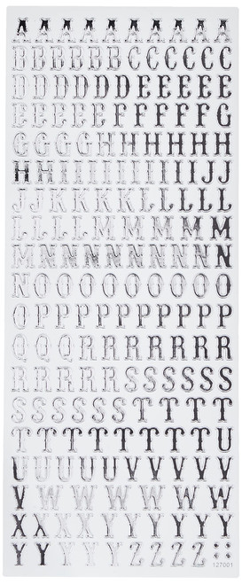 Outline Stickers - Traditonal Alphabet - Silver on White