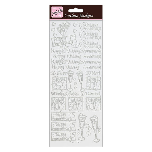 Outline Stickers - Wedding Anniverasry - Silver on White