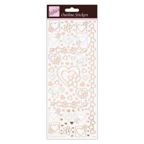 Outline Stickers - Hearts - Rose Gold On White