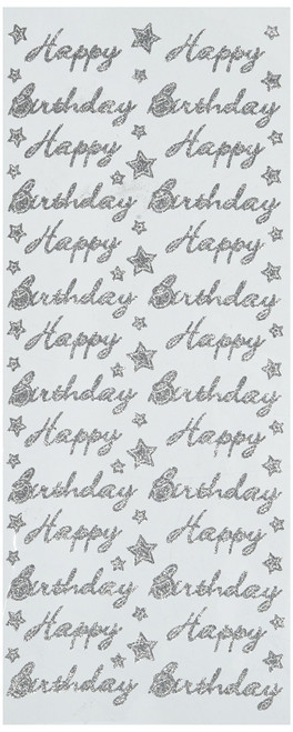 Glitterations Sticker - Happy Birthday - Silver
