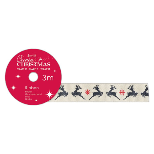 Cotton Christmas Ribbon (3m) - Reindeer - Create Christmas