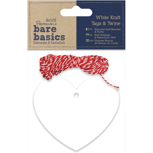 White Kraft Tags & Twine - Hearts (20pk)