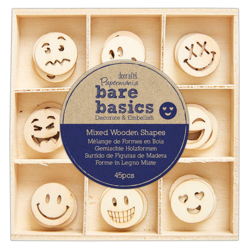 Wooden Shapes (45pcs) - Bare Basics - Smiley Faces