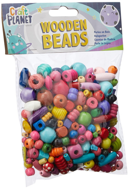Wooden Beads (100g) - Assorted Colours